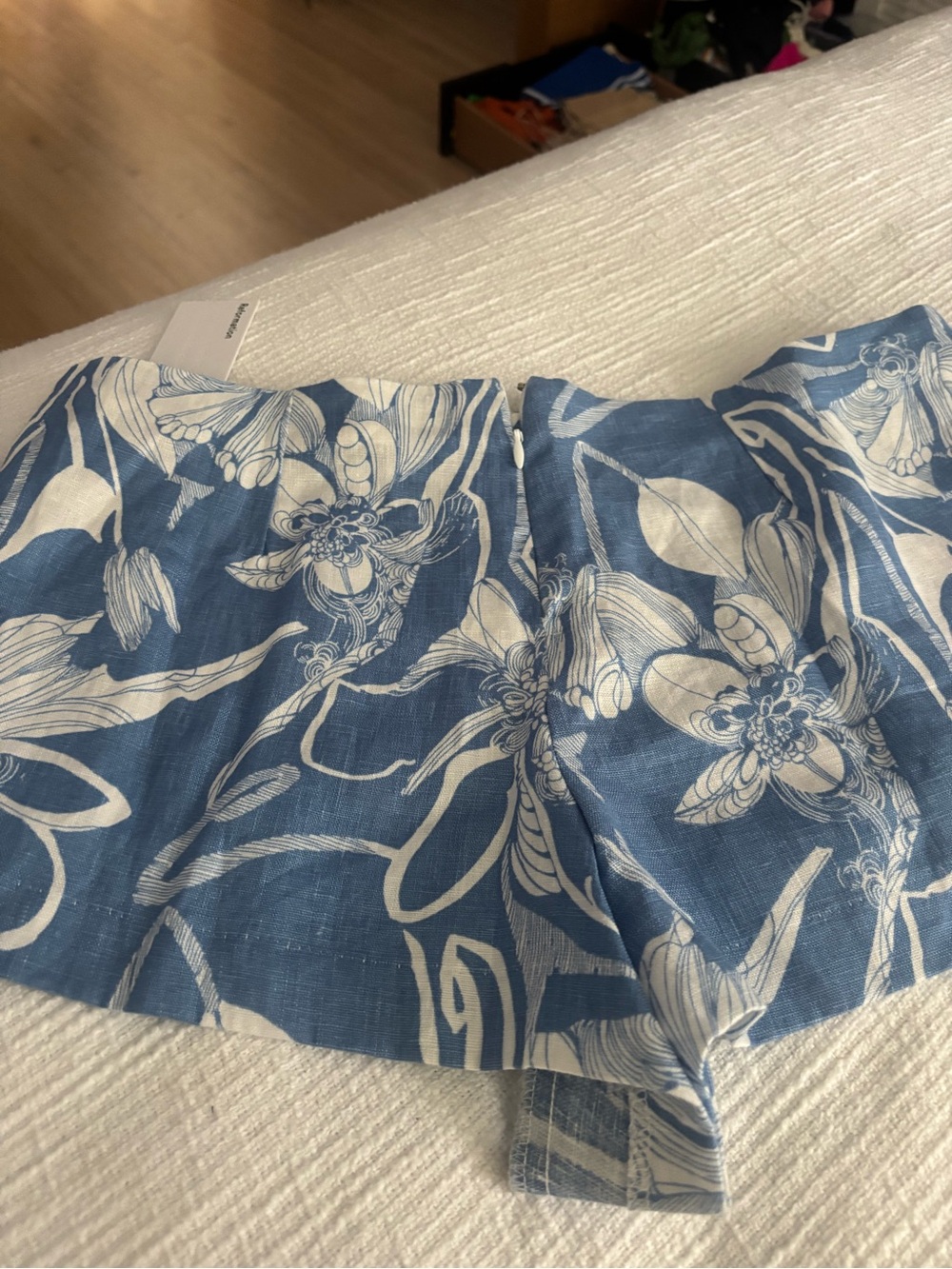 FARM Rio Blue and White Floral Linen Shorts